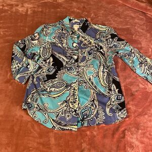 Chico's Blue and Black Paisley Button Down Shirt